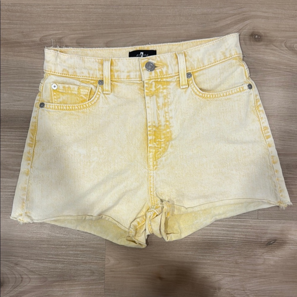 7 for all of mankind women’s size 25 Yellow Denim (Daisy duke) high waist Shorts